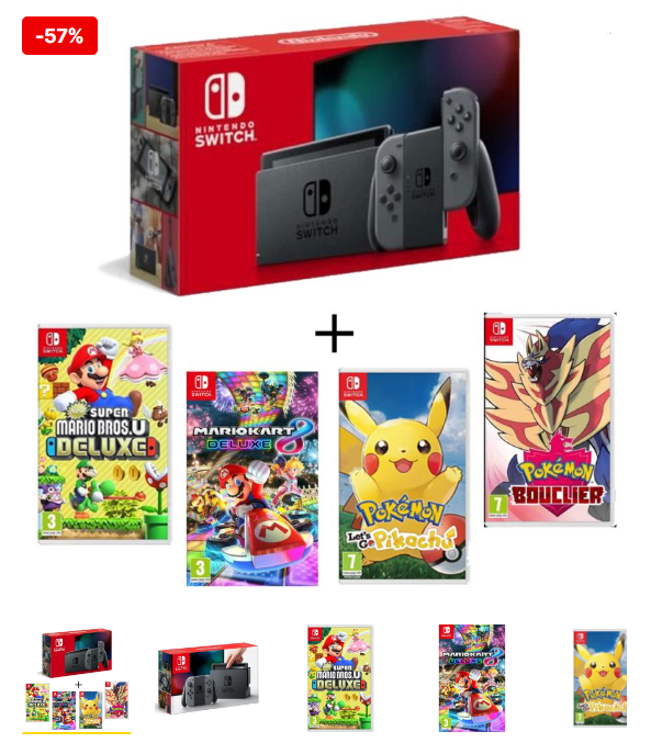 Pack Nintendo Switch Gris + Nuevo Super Mario
